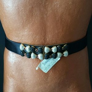 Judith Leiber Satin Belt w/ Rhinestone Bow Ties